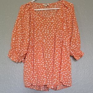 Umgee Peach Orange Printed Oversized Tunic with White Micro Motif